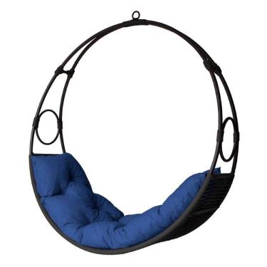 Imagem de Cadeira De Balanço Lua Suspenso Em Corda Náutica Preto/azul