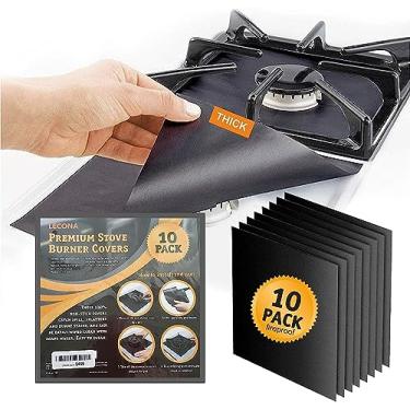 Imagem de Pacote com 10, protetor de fogão a gás, forros de queimador de fogão, protetores de fogão de fogão, capas pretas para queimadores, tamanho 27 x 27 cm, capa reutilizável antiaderente fácil de limpar