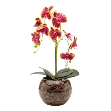 Imagem de Arranjo Orquídea Haste Tripla Silicone 3D Vaso Vidro Decorativo - Flor