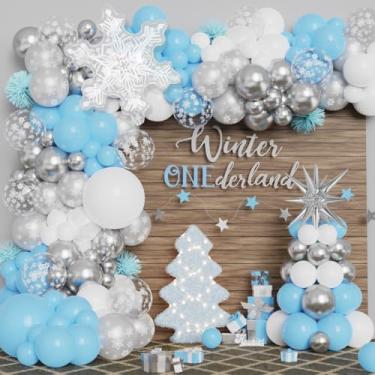 Imagem de Kit de arco de guirlanda de balão de floco de neve branco e prata azul (azul)
