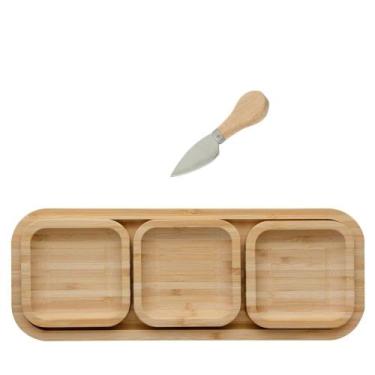 Imagem de Petisqueira de bambu com 4 peças - 31cm com Faca para queijo - Utensil