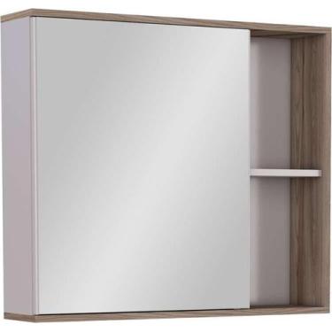 Imagem de Espelheira de Banheiro Nude e Tamarindo em Madeira com Armarinho Caete