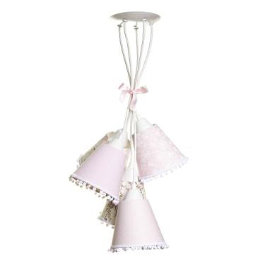 Imagem de Pendente Com 5 Cúpulas Rosa Com Grelô Quarto Bebê Infantil Menina - Po