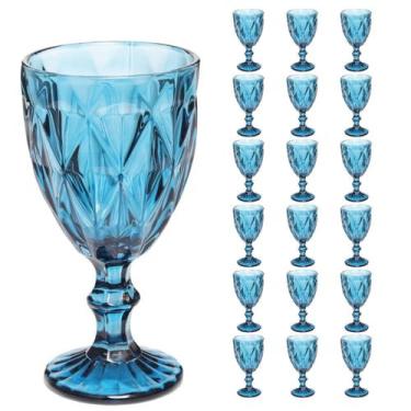 Imagem de Jogo 18 Copo Taça Vidro Diamante Azul Para Agua vinho 300ml - Ecos, Di
