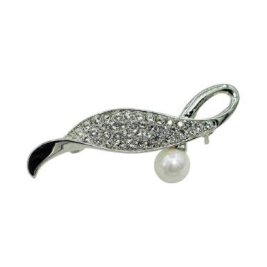 Imagem de Broche Folha Strass e Pérola Prateado BRG0033PR - Akasaki