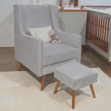 Imagem de Poltrona Amamentação Aquila Com Puff Pés Madeira Veludo Cinza - GrandC