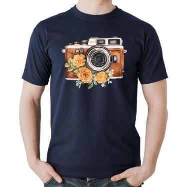 Imagem de Camiseta Algodão Máquina Fotográfica Vintage e Flores - Foca na Moda, 