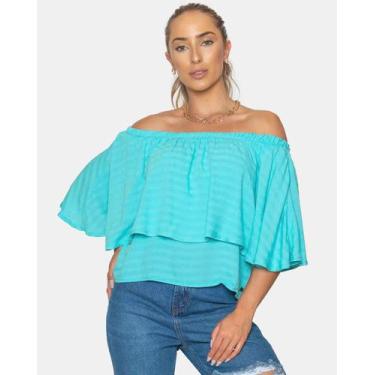 Imagem de Blusa Ombro a Ombro Cigana de Viscose - Le Julie, Azul, P