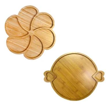 Imagem de Kit 2 Petisqueiras Bambu Mdf Gamela Bandeja Tábua Petiscos - Kadê