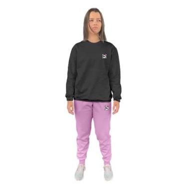 Imagem de Conjunto de Moletom Feminino Blusa Sem Capuz e Calça Jogger Estampado 