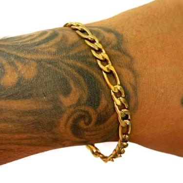 Imagem de Pulseira Corrente Masculina 3x1 Bracelete folhedada Ouro 6mm - Alra Se