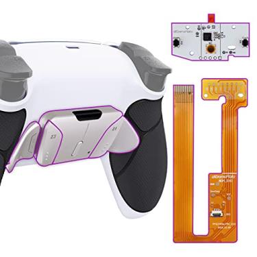 Imagem de eXtremeRate Kit de remapeamento RISE4 versão RISE4 Silver Real Metal Buttons (RMB) para controle PS5 BDM-030 com cabo emborrachado preto redesenhado capa traseira branca, placa de atualização e 4 botões traseiros para controle PS5