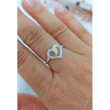 Imagem de Anel Coração Vazado De Prata 925 Aplique De Ouro 14 K E Zircônias - Dá