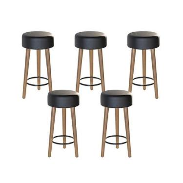 Imagem de Kit Com 05 Banco Banqueta Pés Palito Paris Napa Preto - Salaone