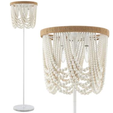 Imagem de Luminária de chão VILUXY Bohemia Wood Beaded Boho Rustic White 3-Light