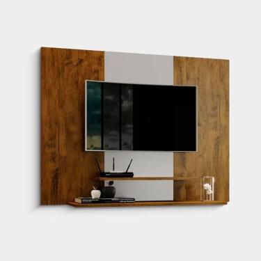 Imagem de Painel Para Tv Até 50 Polegadas Suspenso Talento Com 2 Prateleiras 91x120cm Canela-off White