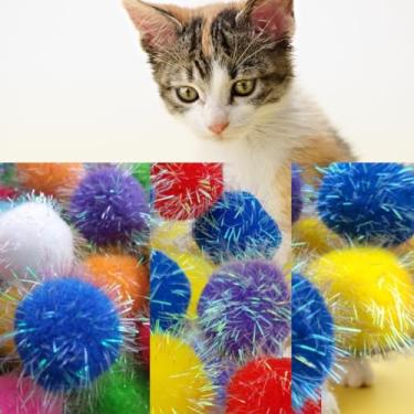 Imagem de Shizhoo 20 peças de bolas de pompom brilhantes para gatos – bolas de glitter interativas, multicoloridas, melhores como brinquedos para gatinhos..