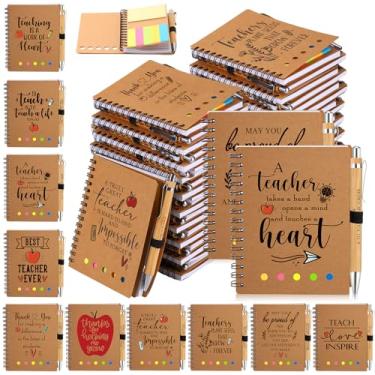Imagem de Glenmal 30 conjuntos de presente de agradecimento de professores de Natal em espiral a granel presente de agradecimento para mulheres, professoras de estudantes, diário inspirador com canetas de bambu