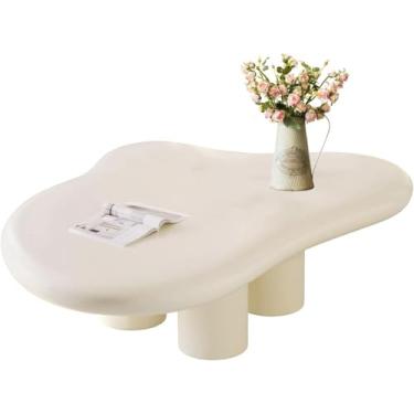 Imagem de Mesa de centro nuvem com design irregular - mesa de canto moderna para sala de estar, mesa lateral e mesa de coquetel - peça de mobiliário simples e elegante, branco creme, 120 x 89 x 40 cm