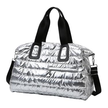 Imagem de Dynwave Bolsa de ginástica esportiva, bolsa de viagem, bolsa tote, bolsa de fim de semana feminina, bolsa com alça de ombro ajustável, bolsa de ombro para, Prata