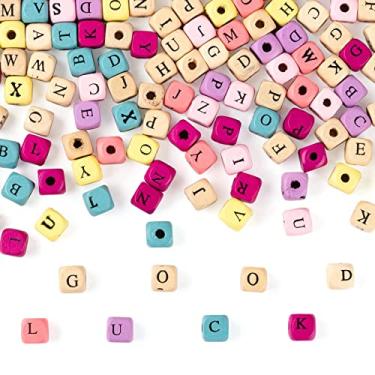 Imagem de LiQunSweet Cubo colorido de 10 mm, 420 peças, 2 estilos, com tema do alfabeto, contas quadradas, espaçador de letra inicial para joias DIY, pulseira, colar, brinco, artesanato, chaveiro, decoração