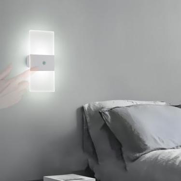 Imagem de Luminária de parede LED moderna com controle de toque, luminária de cabeceira recarregável, arandela de parede com bateria embutida e porta de carregamento USB, arandela de leitura, luz notu
