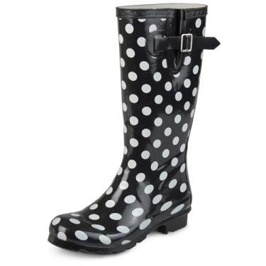 Imagem de Brinley Co. Botas de chuva femininas com estampa de borracha Mizzle, Ponto preto, 6