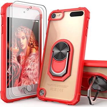 Imagem de Capa transparente para iPod Touch com suporte, capa para iPod Touch 7 com 2 protetores de tela HD, capa de cristal transparente IDYStar com suporte magnético de metal integrado para Apple iPod Touch 7ª/6ª/5ª geração, vermelha