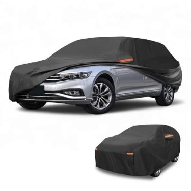 Imagem de Partuto 1 peça capa universal para carro à prova d'água para todos os climas, automotiva, externa, anti-UV, proteção contra chuva 190T-PU, preta, adequada para vagões de comprimento de 449,6 cm a