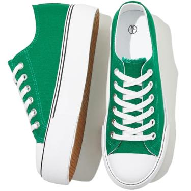 Imagem de SERNIAL Tênis feminino plataforma branca cano baixo plataforma sapatos de lona preto para mulheres, Verde, 38