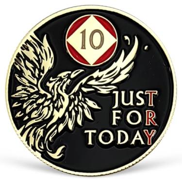 Imagem de Medalhão Phoenix 10 Year NA Just for Today Recovery Chip com Serenity Prayer NA AA Sobriety Coin Dez Year Narcóticos Anônimos Presentes para Homens Mulheres Comemorando Vida Limpa e Sóbria