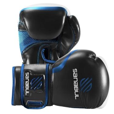 Imagem de Sanabul Luvas de Boxe Essential Gel Luvas de Kickboxing para Homens E Mulheres Luvas de Treinamento de Boxe E Sparring Muay Thai E Treinamento com Saco de Pancadas - Preto/Azul Metálico, 16 Oz