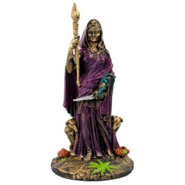 Imagem de Escultura Deusa Hécate Cajado e Escudeira 28cm em Resina - Lua Mística