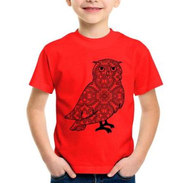 Imagem de Camiseta Infantil Coruja Mandala - Foca na Moda, Vermelho, 6