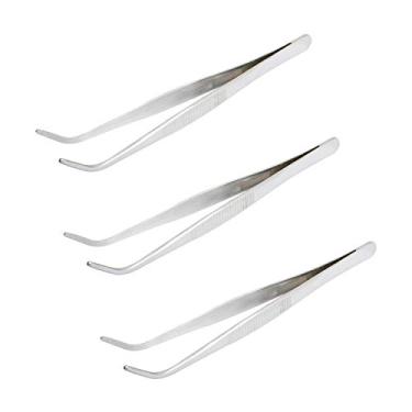 Imagem de Aoje-Link Pinça de aço inoxidável 304 com ponta serrilhada curvada, máquina de costura, alicate de reparo eletrônico, alicate multiuso, prata, 3 peças