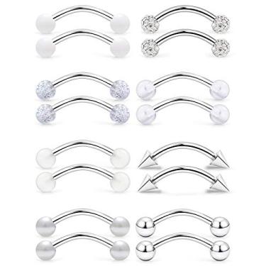 Imagem de Anéis de língua para olhos de cobra SCERRRING 14G aço inoxidável curvo barra mamilos piercing anéis de mamilo joia retentor 16 mm 5/8" 16 peças