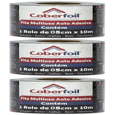 Imagem de Kit 3 Manta Asfáltica Adesiva Multiuso Metalizada 5cmx10m Auto Colante Vedação para Telhados Calhas Rufos Alta Resistência e Durabilidade Vazamentos Vedação Refletiva Aluminizada