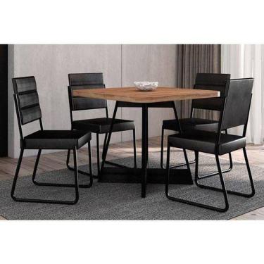 Imagem de Sala De Jantar átria 1593 Aço Com Tampo Madeirado 90x90cm E 4 Cadeiras 1736 Pretonogal Preto Preto Carraro