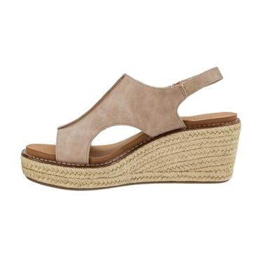 Imagem de Corkys Footwear Sandália feminina K Bye Wedge com salto de 7,5 cm – Palmilhas de EVA que melhoram o conforto, fecho de velcro e design elegante de juta na parte inferior, Cinzento-acastan, 36
