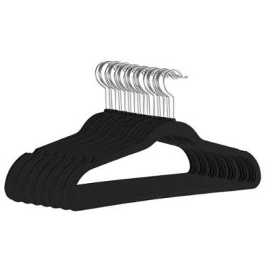 Imagem de Kit 50 Cabides Veludo Preto Slim Ultrafino Resistente - LITE