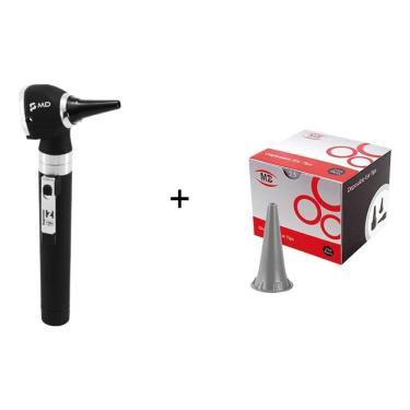 Imagem de Otoscópio MD Preto Com 10 Espéculos + 1 Caixa De Espéculos MD 2,5mm Com 250 Unidades