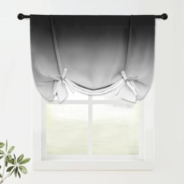 Imagem de COSVIYA Cortinas 100% blecaute ombré pretas ajustáveis para cozinha, isolamento térmico, escurecimento de quarto, sanefa de varão, persiana romana para janela pequena, 122 cm C x 86 cm L, 1 painel