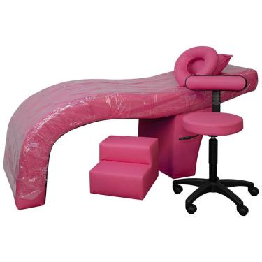 Imagem de Maca Estética Charme Para Cílios + Mocho + Escada + Capa Plástica Corino Pink