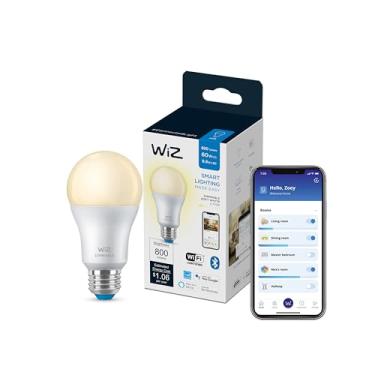 Imagem de Lâmpada inteligente WiZ 60W A19 LED branca macia - Pacote com 1 - E26- Interior - Conecta-se ao seu Wi-Fi existente - Controle com voz ou aplicativo + Ative com movimento - Compatível com matéria