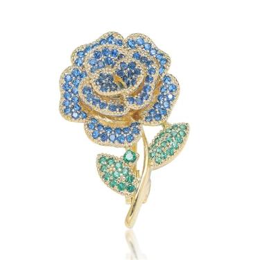 Imagem de Broche de flor de lótus para mulheres broche de lapela floral de zircônia cúbica azul strass folha cristal corpete distintivo elegante vestido terno suéter cachecóis acessório de roupas, Medium, Cobre