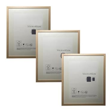Imagem de KIT 3 Porta Retratos Quadrado de Vidro com Paspatur Expositor para Fotos 50x40 Versátil para Parede ou Balcão Outlet dos Quadros (Natural)