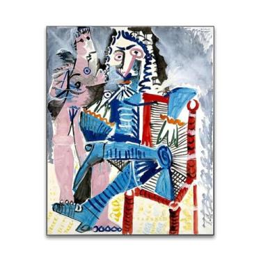 Imagem de RYLJCZ Mosqueteiro sentado por Pablo Picaso/Arte de parede famosa abstrata/Impressão em tela abstrata/pôsteres e impressões famosas/pinturas de decoração de sala de estar 50 x 65 cm (19,7 x 25,6 pol)