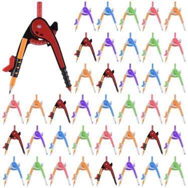 Imagem de Bússola geométrica matemática a granel ferramenta de precisão básica colorida de 15 cm para alunos, balança, plástico, alarme, desenho, bússola com lápis para desenho, escritório, casa, material