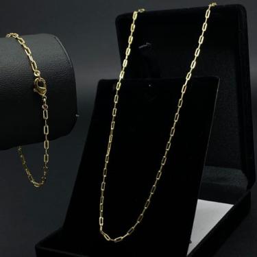 Imagem de Corrente 70cm Banhado A Ouro 18k Cordão 2mm Cadeadinho Pulseira Berloq