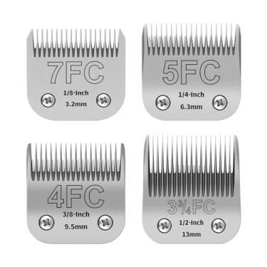 Imagem de Kit de lâminas de cerâmica removíveis para cães de estimação, compatível com cortadores Andis, Oster A5, Wahl KM10, comprimento de corte 1/8" (3,2 mm) a 1/2" (13 mm), 7FC+5FC+4FC+3-3/4FC